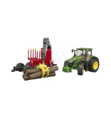 John Deere 7R 350 z przyczepą spedycyjną i 4 pniami drzew Bruder 03154 BR-03154