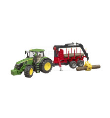 John Deere 7R 350 z przyczepą spedycyjną i 4 pniami drzew Bruder 03154 BR-03154