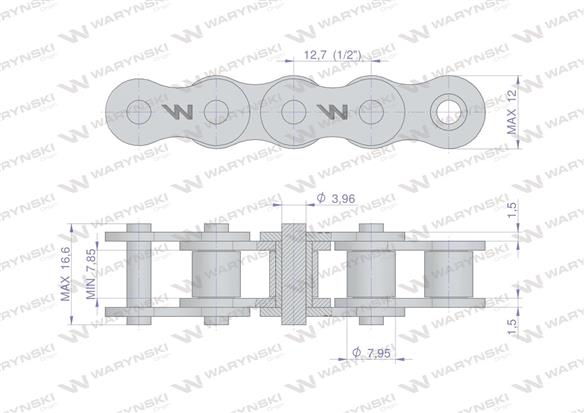 Łańcuch rolkowy wzmocniony 08A-1 ANSI A 40 (R1 1/2) 5m Waryński