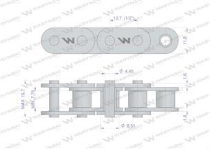 Łańcuch rolkowy prosta płytka 08B-1 (R1 1/2) 5 m Waryński