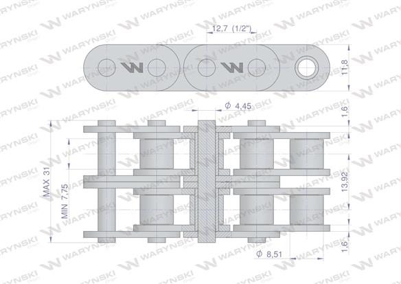 Łańcuch rolkowy prosta płytka 08B-2 (R2 1/2) 5 m Waryński