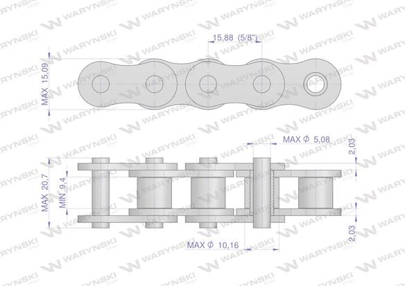 Łańcuch rolkowy napęd - wysypu ANSI 50A-115PS+Z+P zastosowanie New Holland 80116140 Waryński