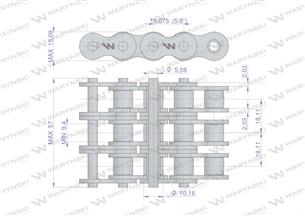 Łańcuch rolkowy wzmocniony 10A-3 ANSI A 50 (R3 5/8) 5 m Waryński