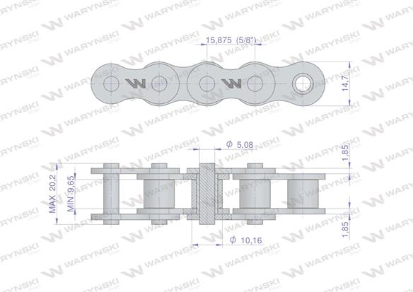 Łańcuch rolkowy wzmocniony przemysłowy 10BH-1 (R1 5/8) 2.5 m Waryński