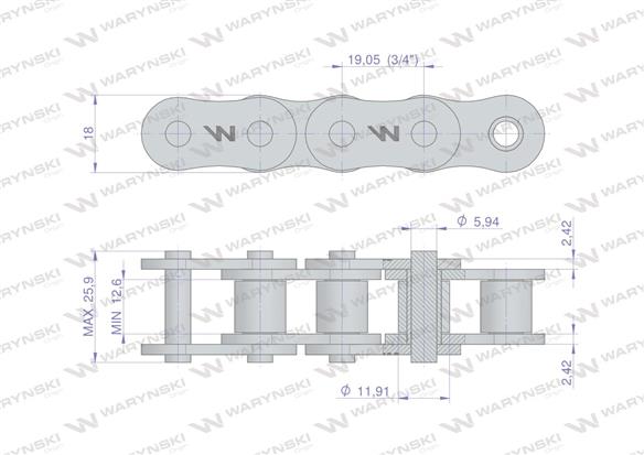 Łańcuch rolkowy wzmocniony 12A-1 ANSI A 60 (R1 3/4) 2.5m Waryński