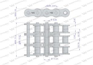 Łańcuch rolkowy wzmocniony 12A-3 ANSI A 60 (R3 3/4) 5 m Waryński