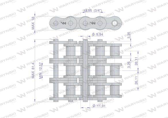 Łańcuch rolkowy wzmocniony przemysłowy 12AH-3 ANSI A 60H (R3 3/4) 5 m Waryński