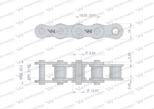 Łańcuch rolkowy wzmocniony przemysłowy 12BH-1(R1 3/4) 2.5 m Waryński