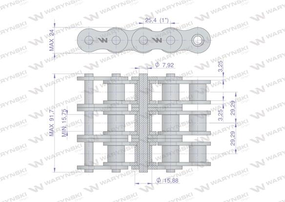 Łańcuch rolkowy wzmocniony 16A-3 ANSI A 80 (R3 1) 5 m Waryński