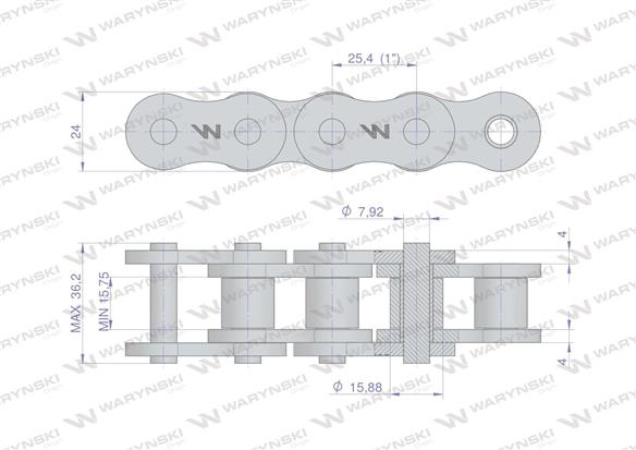 Łańcuch rolkowy 16AH-1 ANSI A 80H (R1 1) Waryński ( sprzedawane po 10m )