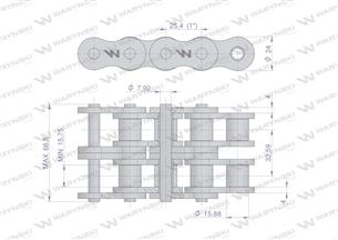 Łańcuch rolkowy wzmocniony przemysłowy 16AH-2 ANSI A 80H (R2 1) 5 m Waryński