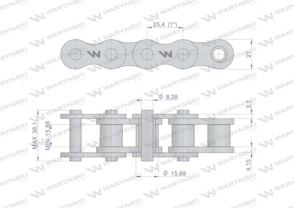 Łańcuch rolkowy 16B-1-104PZ (R1 1) adaptera A2H zastosowanie Rozrzutnik Waryński