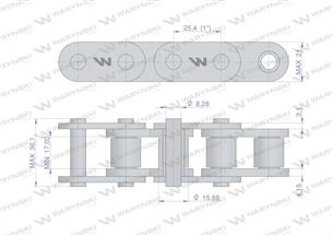 Łańcuch rolkowy prosta płytka 16B-1 (R1 1) 5 m Waryński