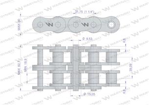 Łańcuch rolkowy wzmocniony przemysłowy 20AH-2 ANSI A 100H (R2 1.1/4) 5 m Waryński