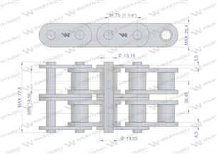 Łańcuch rolkowy prosta płytka 20B-2 (R2 1.1/4) 5 m Waryński