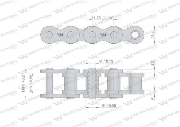 Łańcuch rolkowy wzmocniony przemysłowy 20BH-1 (R1 1.1/4) 2.5 m Waryński