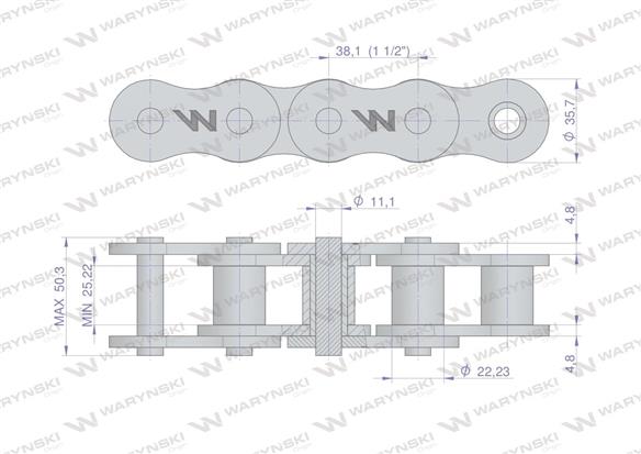 Łańcuch rolkowy wzmocniony 24A-1 ANSI A 120 (R1 1.1/2) 2.5 m Waryński