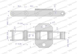Łańcuch podajnika pochyłego 38.4R łapka K1 co 6 ogniwa 5m Waryński