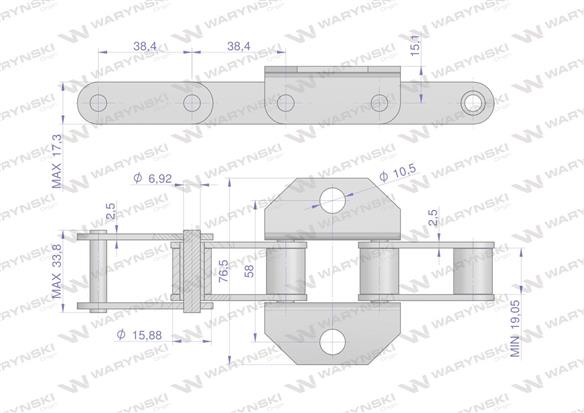 Łańcuch podajnika pochyłego 38.4R łapka K1 co 8 ogniwa 5m Waryński