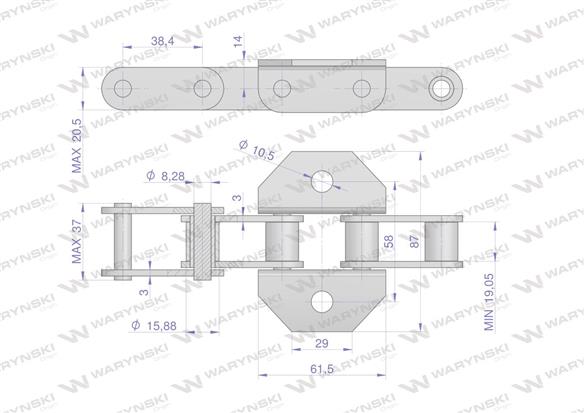 Łańcuch podajnika pochyłego 38.4VB łapka K1 co 6 ogniwo 5m Waryński