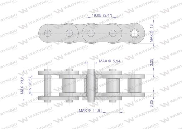 Łańcuch rolkowy napęd - ślimak wciągania 60HSP-87PS+Z+1+Z zastosowanie New Holland 84448828 Waryński