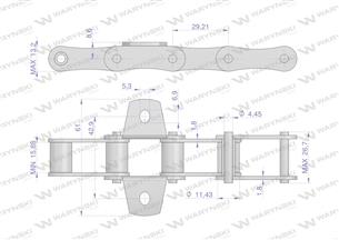 Łańcuch podajnika S32 łapka K1 co 6 ogniwa 5m Waryński
