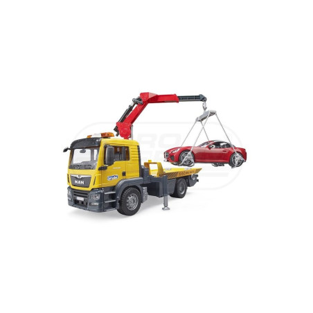 MAN TGS pomoc drogowa z autem Roadster czerwonym BR03750