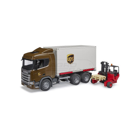 Ciężarówka logistyczna Scania Super 560R UPS z wózkiem widłowym Bruder 03582 BR 03582