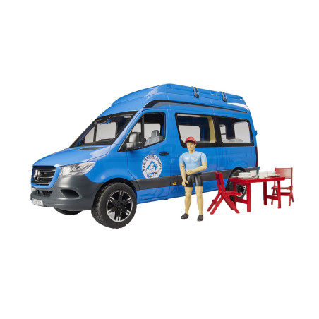 MB Sprinter Camper niebieski z figurką i z akcesoriami BR02684