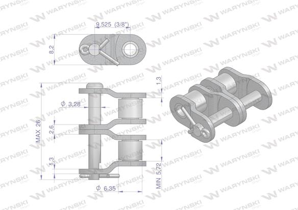 Półogniwo łańcucha P06B-2 (R2 3/8) Waryński ( sprzedawane po 10 )