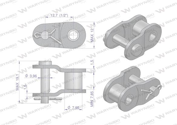 Półogniwo łańcucha wzmocnione P08A-1 ANSI A 40 (R1 1/2) Waryński ( sprzedawane po 10 )