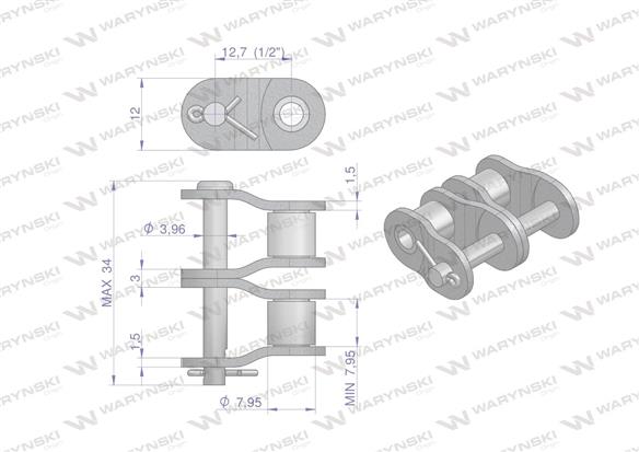 Półogniwo łańcucha P08B-2 (R2 1/2) Waryński ( sprzedawane po 10 )