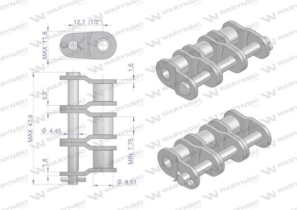 Półogniwo łańcucha P08B-3 (R3 1/2) Waryński ( sprzedawane po 5 )