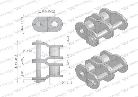 Półogniwo łańcucha wzmocnione P10A-2 ANSI A 50 (R2 5/8) Waryński ( sprzedawane po 5 )