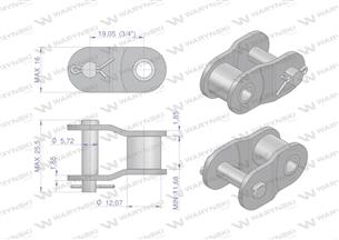 Półogniwo łańcucha prosta płytka P12B-1 (R1 3/4) Waryński ( sprzedawane po 10 )