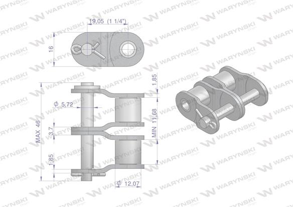 Półogniwo łańcucha 12B-2 (R2 3/4) Waryński ( sprzedawane po 10 )