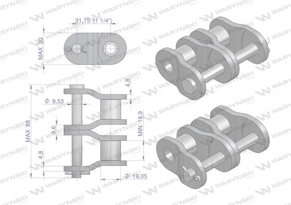 Półogniwo łańcucha przemysłowe P20AH-2 ANSI A 100H (R2 1.1/4) Waryński ( sprzedawane po 3 )