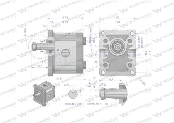 Pompa hydrauliczna zębata 6.0cm3 (grupa 2 - typ europejski) wałek 1:8 przyłącza gwintowane (obroty prawe) max.260 bar Waryński