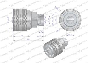 Komplet - zawór wtyczka M22x1.5 skręcane (50490030) z gwintowaną pokrywą/osłoną aluminiową Waryński