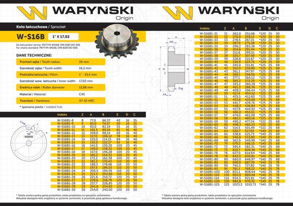 Koło zębate hartowane z kołnierzem 16B-1 (R1 1) Z-11 Waryński