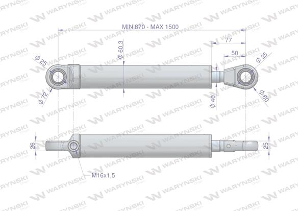 Cylinder hydrauliczny - siłownik jednostronny (7210120051. CN2F-40/630Z+U) Tur 1.2 Waryński