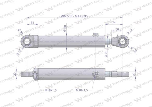 Cylinder hydrauliczny - siłownik dwustronny wspomagania układu kierowniczego (SMT2CJ.50.28.300 88276909) C-385 6-cyl. Waryński