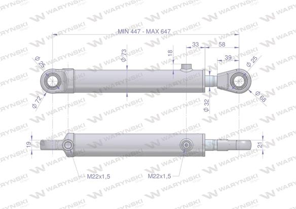 Cylinder hydrauliczny - siłownik dwustronny wspomagania układu kierowniczego (84276909. SMT2 63/32/200) C-385 Waryński