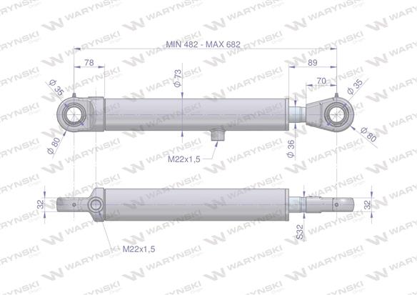 Cylinder hydrauliczny - siłownik dwustronny CJ2F-63/36/200 (90 stopni) Waryński