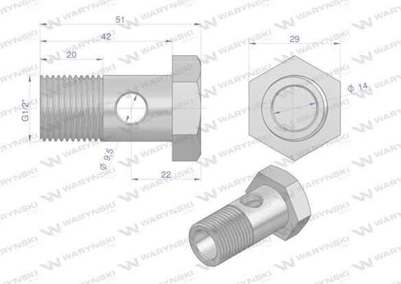 Śruba oczkowa przelewowa calowa G1/2-14. L-42mm. Waryński ( sprzedawane po 10 )