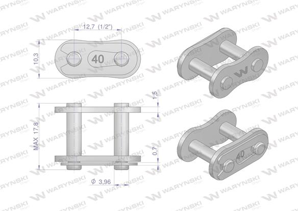 Zamek łańcucha wzmocnionego Z08A-1 ANSI A 40 (R1 1/2) Waryński ( sprzedawane po 10 )