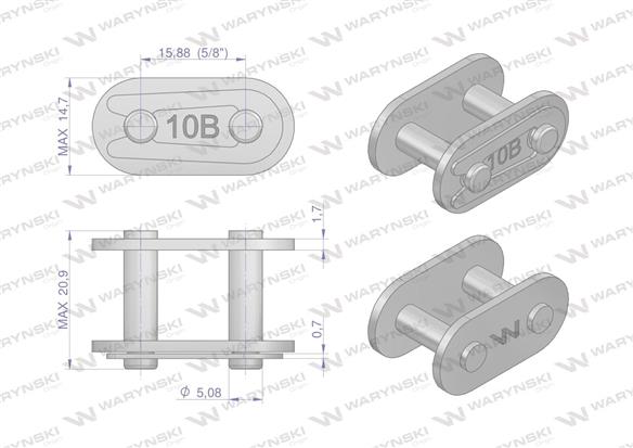 Zamek łańcucha prosta płytka Z10B-1 (R1 5/8) Waryński ( sprzedawane po 10 )