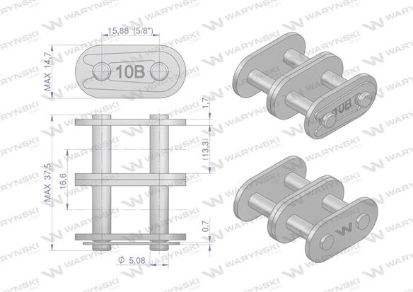 Zamek łańcucha prosta płytka Z10B-2 (R2 5/8) Waryński ( sprzedawane po 10 )