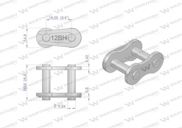 Zamek łańcucha wzmocnionego przemysłowego Z12BH-1 (1 3/4) Waryński ( sprzedawane po 10 )