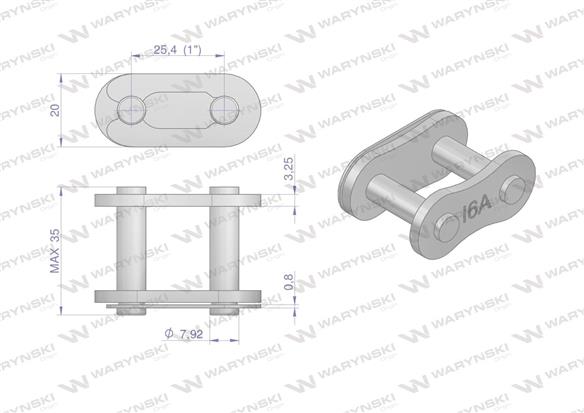 Zamek łańcucha wzmocniony Z16A-1 ANSI A 80 (R1 1) Waryński ( sprzedawane po 10 )